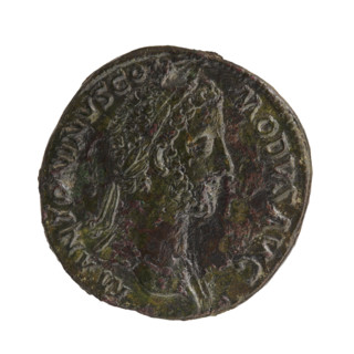 Sestertius, Commodus (161–192; Roman emperor 177–192), issuer. Obverse: Head of Commodus in a