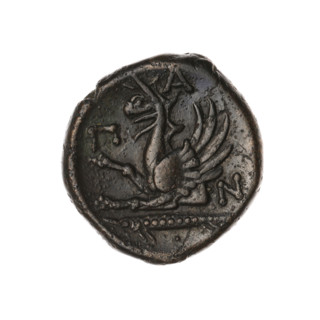 Bronze coin, Pantikapaion; obv.: head of a bearded Satyr without a wreath facing right; rev.: