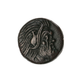 bronze coin, Pantikapaion; obv.: head of a bearded Satyr without a wreath to the right; rev.: