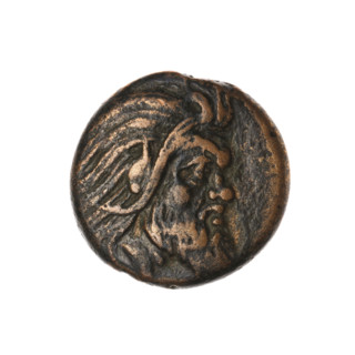 bronze coin, Pantikapaion; obverse: head of a bearded Satyr without a wreath facing right; reverse: