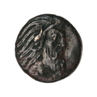 Bronze coin, Pantikapaion; obverse: head of a bearded Satyr without a wreath facing right; reverse: