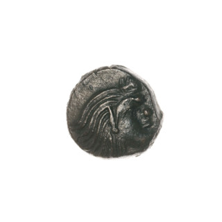 Bronze coin, Pantikapaion; obverse: head of beardless Satyr facing right; reverse: protome of