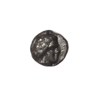 Obol, Pantikapaion; obverse: head of a beardless Satyr in a willow wreath facing right; reverse: