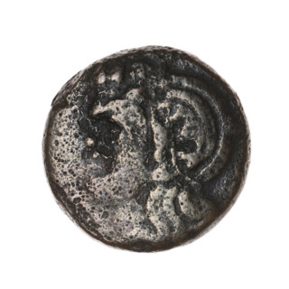 Bronze coin, Pantikapaion; obv.: head of a beardless Satyr in an ivy wreath to the left; rev.: