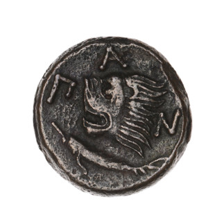 bronze coin, Pantikapaion; Satyr's head (iconographic), lion's head (iconographic); Black Sea