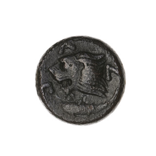 Bronze coin (315–300 BC) from Pantikapaion, Cimmerian Bosporus. Obverse: head of a beardless Satyr