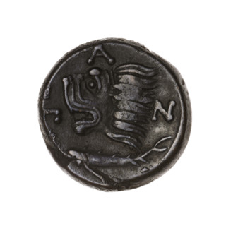 bronze coin, Pantikapaion, lion head (iconographic), Satyr head (iconographic), Black Sea, Satyr