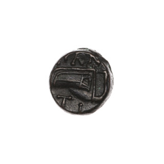 bronze coin, Pantikapaion; obverse: head of beardless Satyr to the right, pearl rim; reverse: bow