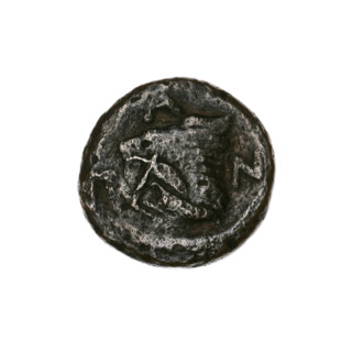 Bronze coin, Pantikapaion, beginning of 3rd century BC. Obverse: head of a beardless Satyr in an