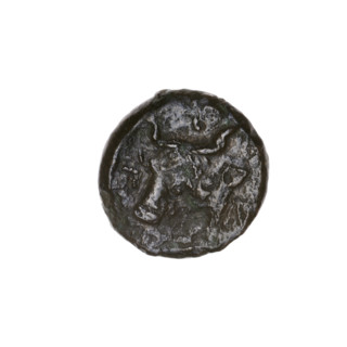 bronze coin, Pantikapaion; obverse: head of bearded Satyr to the left; reverse: head of bull to the