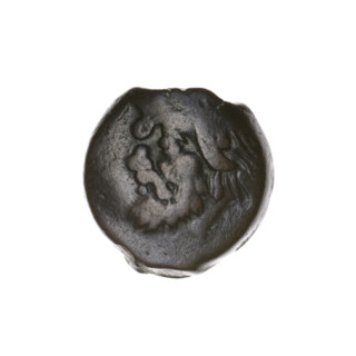 Bronze coin from Pantikapaion (Cimmerian Bosporus), beginning of the 3rd century BC. Obverse: head