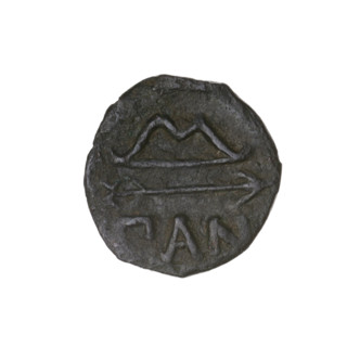 bronze coin, Pantikapaion; obverse: head of beardless Satyr in an ivy wreath to the left; reverse:
