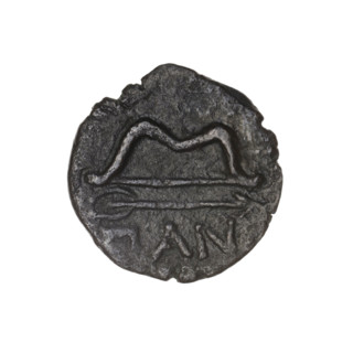 bronze coin, Pantikapaion; obverse: head of beardless Satyr in an ivy wreath to the left; reverse: