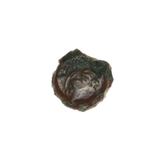 Bronze coin, Pantikapaion; obverse: head of a beardless Satyr in an ivy wreath facing left;