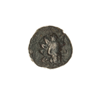 bronze coin, Pantikapaion; obverse: head of a bearded Satyr in an ivy wreath facing right; reverse: