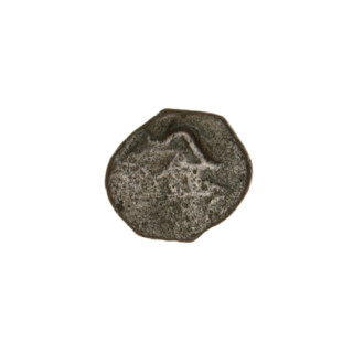 bronze coin, Pantikapaion; obverse: bearded Satyr's head left, countermark (tripod and inscription