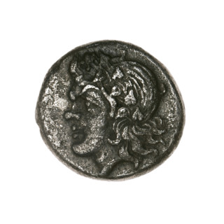 Didrachma, Pantikapaion; obverse: head of a beardless Satyr in an ivy wreath facing left; reverse: