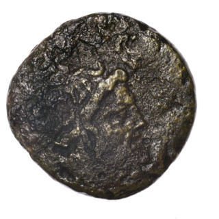 bronze coin, Pantikapaion, prora (iconographic), head of Poseidon (iconographic), trident