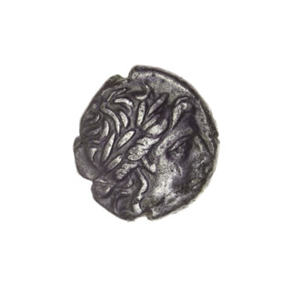 drachma, Pantikapaion, bow in a quiver (iconographic), head of Apollo (iconographic), Black Sea,