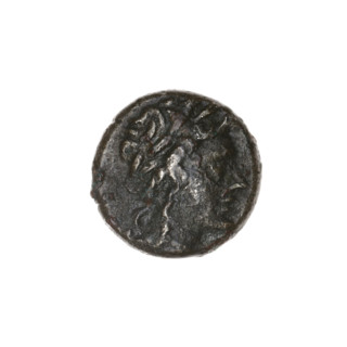Drachma, Pantikapaion; obverse: head of Apollo to the right; reverse: bow in a gorytos to the left,