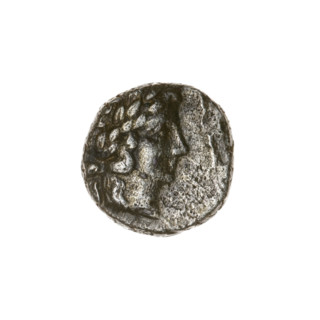 Tetrobol, Pantikapaion; head of Apollo (iconographic) and horse prototype (iconographic); Black