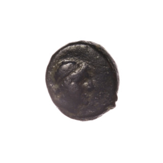Bronze coin, Pantikapaion; obverse: head of Apollo to the right; reverse: bow in a gorythos to the