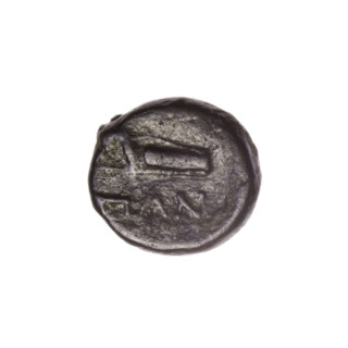 bronze coin, Pantikapaion; obverse: head of Apollo to the right; reverse: bow in a gorythos to the