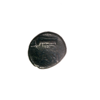 Bronze coin, Pantikapaion; obverse: head of Apollo to the right; reverse: bow in gorythos to the