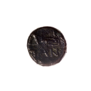 Bronze coin from Pantikapaion; obverse: head of Apollo to the right; reverse: bow in a gorythos to