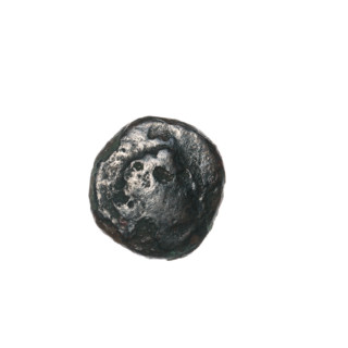 Bronze coin from Pantikapaion; obverse: head of Apollo right; reverse: bow in gorythos left,