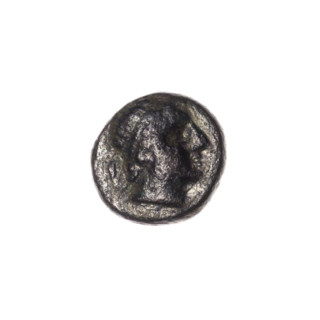 bronze coin, Pantikapaion; obverse: head of Apollo to the right; reverse: bow in a gorythos to the