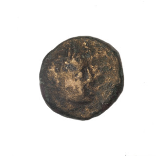 Bronze coin from Pantikapaion depicting head of Apollo with laurel wreath facing right on the