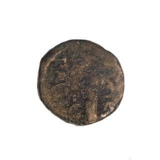 Bronze coin from Pantikapaion; obverse: head of Apollo with laurel wreath facing right; reverse: