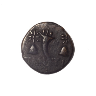 bronze coin, Pantikapaion, Dioscuri caps (iconographic), Satyr's head (iconographic), Black Sea,