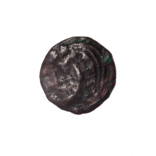 Bronze coin, Pantikapaion; obverse: head of a bearded Satyr in an ivy wreath facing left; reverse: