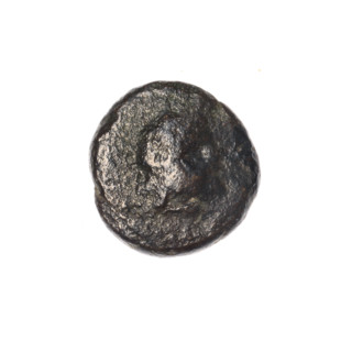 bronze coin, Pantikapaion, Dioscuri caps (iconographic), Satyr's head (iconographic), Black Sea,