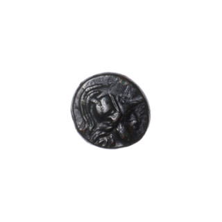 bronze coin, Pantikapaion; obverse: head of Athena in a Corinthian helmet facing right; reverse:
