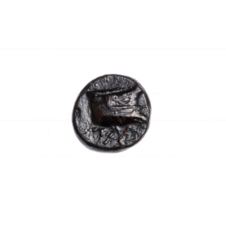 bronze coin, Pantikapaion; obverse: head of Athena in a Corinthian helmet facing right; reverse:
