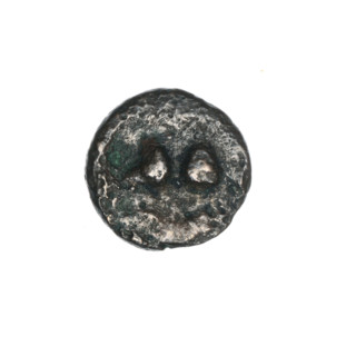 bronze coin, Pantikapaion; iconography: Dioscuri caps, Satyr's head; regions: Black Sea, Cimmerian