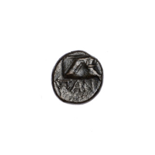 bronze coin, Pantikapaion; obverse: head of Athena in a Corinthian helmet facing right; reverse: