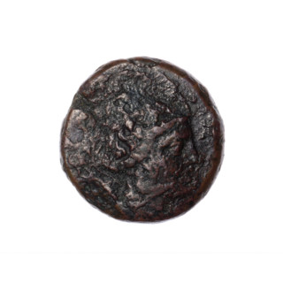 bronze coin, Pantikapaion; aw: bust of Artemis with bow and quiver on shoulder facing right; rw: