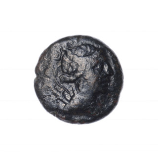 Bronze coin, Pantikapaion; obverse: bust of Artemis with bow and quiver on shoulder facing right;