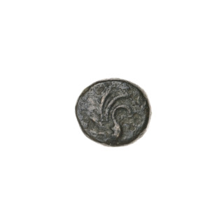 Bronze coin, Pantikapaion; obverse: wing vertically; reverse: tripod, inscription on the left. End