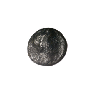 Bronze coin, Pantikapaion; obverse: head of Apollo right; reverse: laurel wreath with inscription