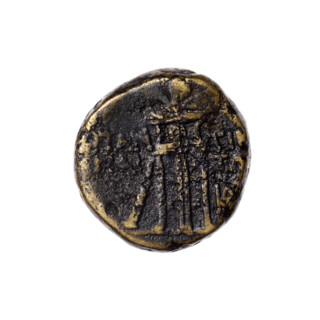 bronze coin, Pantikapaion; obverse: head of Apollo in a laurel wreath facing right; reverse: