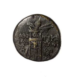 Bronze coin, Pantikapaion. Obverse: head of Apollo in a laurel wreath facing right. Reverse: