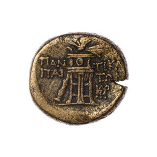 Bronze coin, Pantikapaion; obverse: head of Apollo in a laurel wreath right; reverse: tripod,