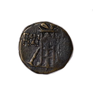 Bronze coin, Pantikapaion. Obverse: head of Apollo in a laurel wreath to the right. Reverse: