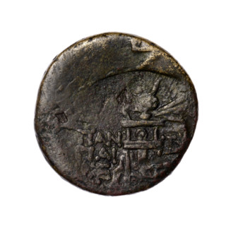 bronze coin, Pantikapaion, head of Apollo (iconographic), thyrsus (iconographic), tripod