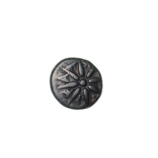 Bronze coin, Pantikapaion; obverse: tripod with cauldron, handles and lid; reverse: eight-pointed